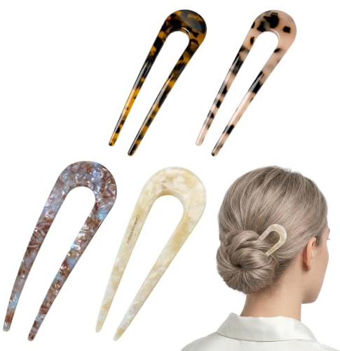 COYUN 4 piezas Horquillas francesas para el pelo, horquilla de pelo ondulada pequeña en forma de U, horquilla de concha de tortuga, accesorios para el cabello para Mujer Niñas Fiestas Diarias Citas