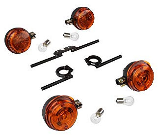 AKF Set: 4 Blinker rund komplett, + 12V Lampen und Blinkerträger schwarz - für Simson S50, S51, S70