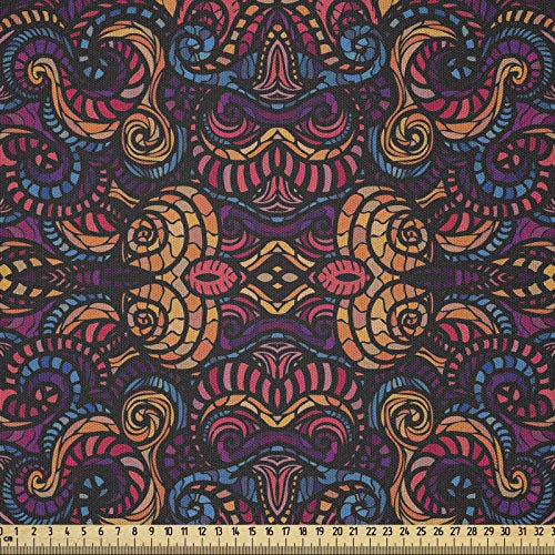 ABAKUHAUS orientalisch Stoff als Meterware, Blumen Glasmuster, Microfaser Multi Zweck Dekostoff für Kunsthandwerke, 3M (230x300cm), Mehrfarbig