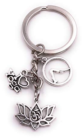 H-Customs Yoga Lotusblume Om Entspannung i love Yoga Silber Schlüsselanhänger Anhänger