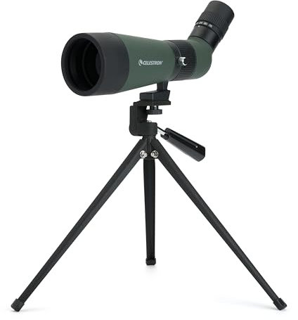 Celestron 52422 LandScout 60mm Cannocchiale ad angolo rinforzato in gomma, ottica completamente rivestita, oculare zoom 12–36x, treppiede da tavolo e adattatore per smartphone, Verde