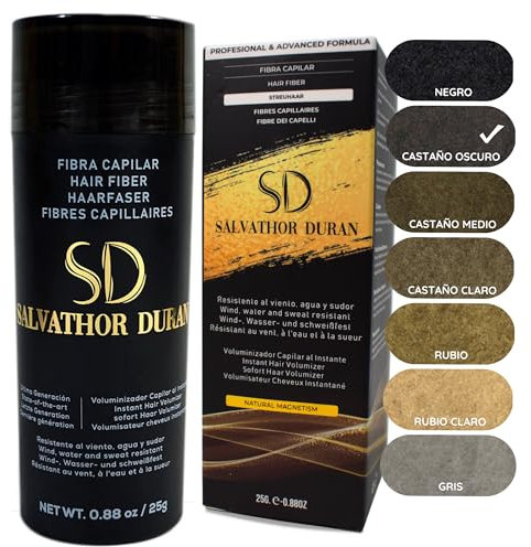 Fibras Capilares Salvathor Duran 25 g - Fibra Capilar para Volumen Instantáneo - Fibras Capilares Keratina - Microfibras Capilares (Castaño Oscuro)