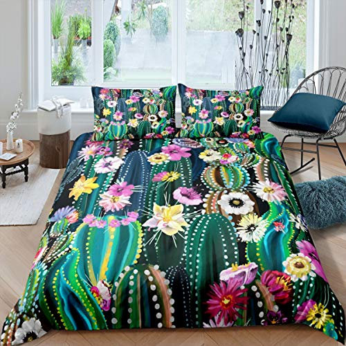 Kaktus gedruckt Bettwäsche Set 135x200cm für Mädchen Kinder Erwachsene Kaktus Blumenblumen Bettbezug Set Botanisches Muster Betten Set Raumdekoration Grüne Pflanzen Bettwäsche Kollektion 2St