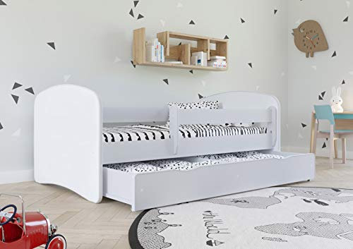 WFL GROUP Kinderbett Weiss 70x140 80x160 80x180 cm Jugendbett Mit Rausfallschutz, Schublade Und Lattenrost - Jungen Und Mädchen - 160x80 - Ohne Matratze