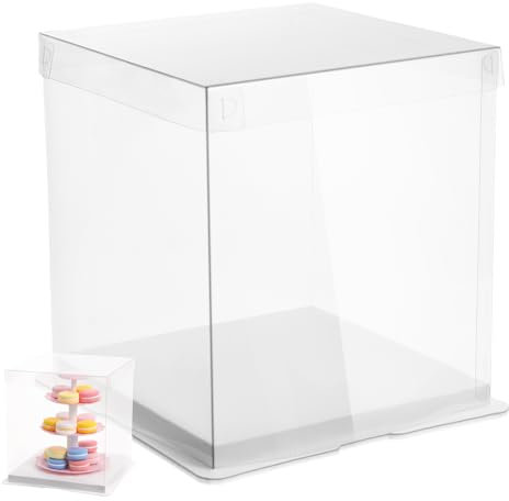 2 Pcs Transparent Cake Boxes - 6 inch Clear Gift Boxes with Base - Tall - 21.5x21.5x24cm