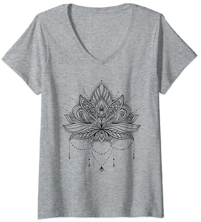 Damen Heilige Geometrie Meditation Positivität Liebe Mandala Lotus T-Shirt mit V-Ausschnitt