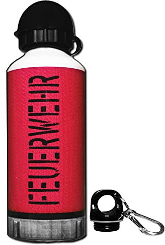 EINSATZGEIL FIREBOTTLE Feuerwehrschlauch pink | Trinkflasche 600ml mit zwei Verschlüssen & Karabiner | Schlauch-Design bedruckt