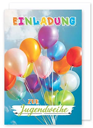 AvanCarte Jugendweihe Einladung Karte 5er Set Bunte Luftballons Grußkarte C6