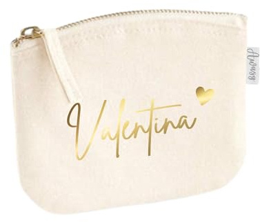 minimutz Schminktasche für Mädchen mit Name | Motiv kleines Herz inkl. Namensdruck | Personalisierte Schminktasche Ordnungshüter Damen Mädchen (S, Beige)
