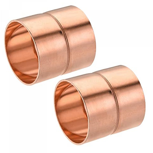 sourcing map Acoplamiento de tubo de cobre de 42 mm adaptador de conexión recta con tope de tubo enrollado C x C conexión de soldadura para fontanería, 2 unidades