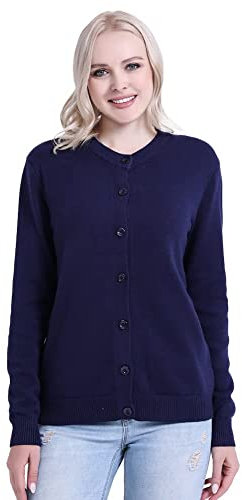 SMILING PINKER Femmes Cardigan Tricot Gilet Manches Longues Pull avec Boutons Casual Hiver(Bleu Foncé,L)