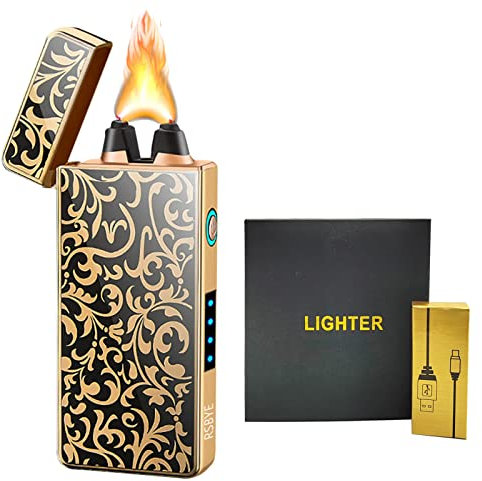 RSBYE Elektrisches Feuerzeug mit Verdicktem Lichtbogen, USB Aufladbar, Plasma Feuerzeug mit Batterieanzeige, Personalisiert für Männer (Blume)