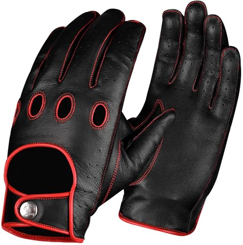 J.A.G. JAG Full Finger Leather Driving Gloves - Cowhide Motorcycle Glove for Men and Women | Cyclingm Driving Gloves (Red, Medium)