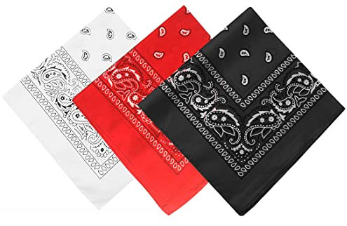 Zeayebsr 3-teilige Bandanas Bandanas für Damen und Herren Rot, Weiß, Schwarz, Stoff, Bandana, Halstuch, quadratischer Schal, farbig