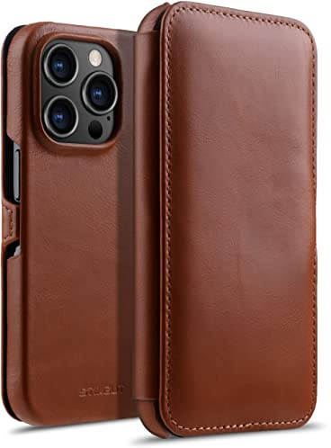 StilGut cover a libro compatibile con iPhone 14 Pro (6.1) custodia in pelle con chiusura clip, cover in pelle - Cognac