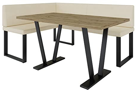 Eckbank Akiko Metal mit Tisch - Eckbankgruppe für Ihrem Esszimmer, Küche modern, Sitzecke, Essecke. Perfekt für Küche, Büro und Rezeption. Solide und Starke Verarbeitung. (Soft 18, 168x128 Links)