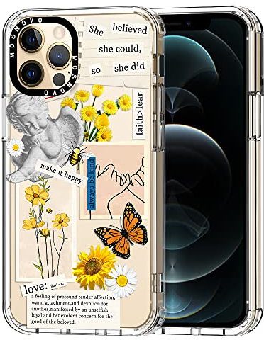 MOSNOVO für iPhone 12 Pro Max Hülle – Durchsichtige, schlanke, stoßfeste TPU+PC-Handyhülle, [6,6 Fuß Fallschutz/Anti-Abziehen] - Vintage-Collage-Kunst