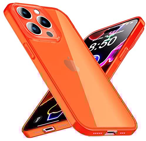 NALIA Clear Neon Cover compatible with iPhone 14 Pro Max Case, Transparent Colorful Bright Anti-Yellow Translucent Silicone Phonecase, Slim Shockproof Rugged Bumper Sturdy Flexible Skin, Color:Orange