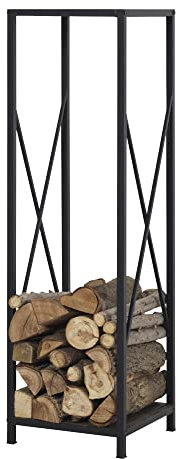 [en.casa] Range-Bûches pour Usage Intérieur Extérieur Porte-Bûches Stylé Support sur Pied Rangement Bois de Chauffage Acier Laqué 35 x 35 x 120 cm Noir