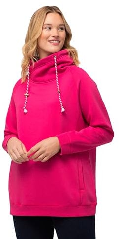 Ulla Popken Basic Sweatshirt Zweifarbige Kordel Maillot de survêtement, Magenta/Rose, 56-58 Femme