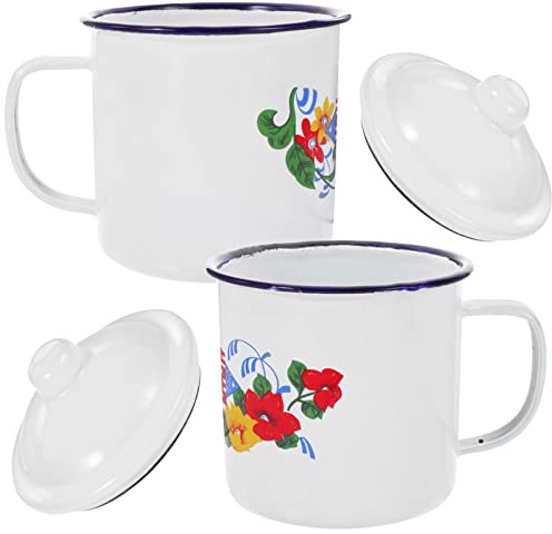 Alipis 2stücke Emaille Teetasse Mit Griff Chinesisches Muster Große Öffnung Einfache Reinigung Tägliche Nutzung Robustes Material Isoliertes Design Haushaltszubehör Camping Und Reisebeche
