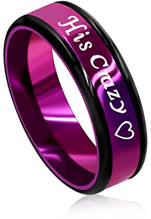 Edelstahl seine verrückten Ring Band Ringe versprechen ihm und ihr Paare Geschenke für Freund und Freundin (lila seine verrückte Größe 19.8)