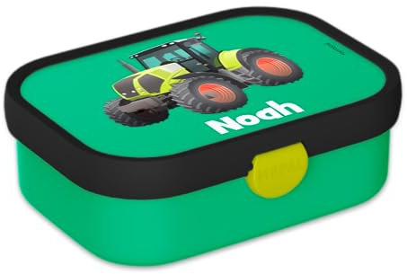 Mepal Personalisierte Brotdose mit Namen - Bento Lunchbox für Kinder - Traktor - Geeignet für bis zu 4 Butterbrote - BPA-frei & Spülmaschinenfest - 750 ml - Grün