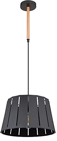Globo Hängelampe Esstisch Pendelleuchte schwarz Wohnzimmerlampe modern, Schirmleuchte Holzoptik Pendellampe, Metall matt, 1x E27 Fassung, DxH 35x120 cm