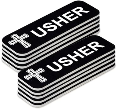 Usher 1 x 3 Name Tag/Badge, Black, Cross Design (10 Pack)