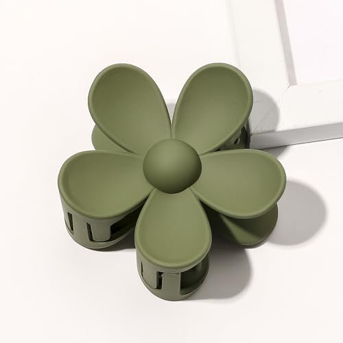 1 pince à cheveux en forme de fleur pour femme - En plastique antidérapant - Pour femme et fille - Pour un port quotidien - Vert armée