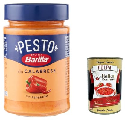 Italian Gourmet Pesto alla Calabrese salsa 6 x 190g glutenfrei für Pasta | Crema piccante con peperoni, ricotta e formaggi; rote Nudelsoße zu, Gesamtnettogewicht 1,14 kg + Kostenlos Polpa 400g