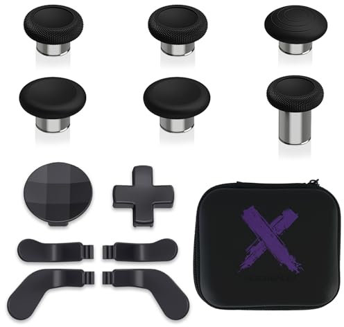 eXtremeRate Joysticks avec D-Pad Bouton Palettes Métal pour Xbox One Elite/Elite Series 2 Core Manette, Bouton de Remplacement pour Xbox One Elite Series 2, 12 en 1 Argenté et Noir