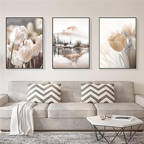 3er Premium Poster Set Schilf Natur Leinwandbilder Moderne Wandbilder Bilder Wohnzimmer Schlafzimmer Boho Pampasgras ohne Rahmen Stilvolle Home Vintage Beige Bilderrahmen（No Rahmen） (A,40x60cm)