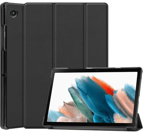 DJ&RPPQ Case for Samsung Galaxy Tab A8 10.5 Inch 2022 Model (SM-X200/X205/X207), Ultra Thin Lightweight Hard Back Shell Tri-Fold Stand Cover with Auto Wake/Sleep,Black