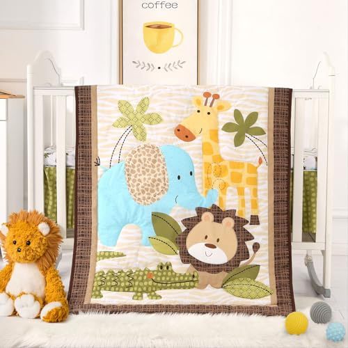 Wowelife Safari Kinderbett-Bettwäsche-Set, Mini-Kinderbett-Bettwäsche-Set für Jungen, 3-teiliges Mini-Bettwäsche-Set, Kinderbett-Bettwäsche-Sets für Jungen, inklusive Bettdecke, Rock und Laken, Braun