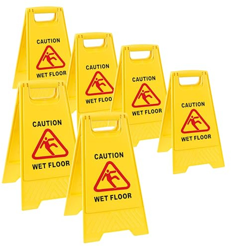 Double sided Bright Yellow Plastic Wet Floor Cleaning In Progress Sign | For Slippery Floors/Washrooms & Pubilc Areas