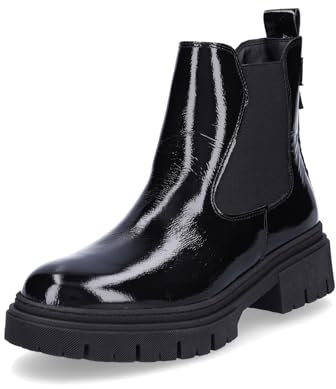 Tamaris Damen Chelsea Leder Blockabsatz bequem; BLACK PATENT, EU 39
