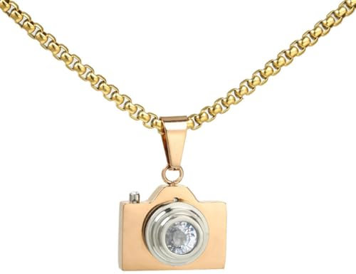 PAURO Men's Women's Stainless Steel Creative Camera Charm Pendant Necklace Gold