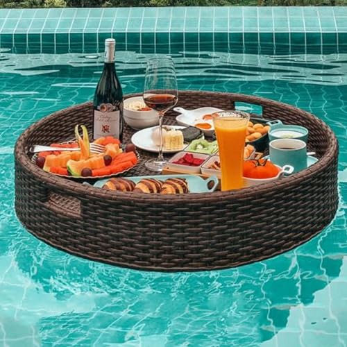 Schwebender Tabletttisch Für Pool- Oder Strandparty, Groß Schwimmender Getränkehalter, Schwimmbecken Für Erwachsene, Schwimmendes Brunch-tablett Für Getränke Am Pool,Brown-60cm/24in