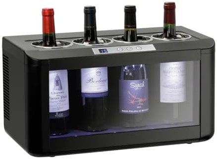 MBH - Enfriador de botellas de vino eléctrico profesional para hostelería. Cava de vino, vinoteca, frigorífico expositor sobre mostrador para 4 botellas de vino.