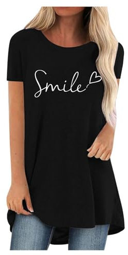 Longshirt Damen Lang Shirt Rundhals Kurzarm Oversize Tshirt Tunika Einfarbig Basic Shirt Long Bluse Tops Italienische Mode Kurzarmshirt Longbluse Damen Lässig Blusen Tuniken