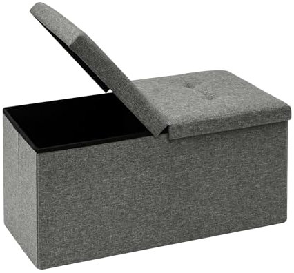 Bonlife Storage Ottoman with Flipping Lid Foldable Shoe Bench Footstool Stool or Sitting Box for Living Room 76.5x38x38cm (Linen-Gray, L)