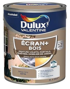 Dulux Valentine Peinture Extérieure Ecran+ Bois - Haute résistance aux intempéries et aux UV, anti-encrassement, couleur longue tenue - Beige Gris 2 L