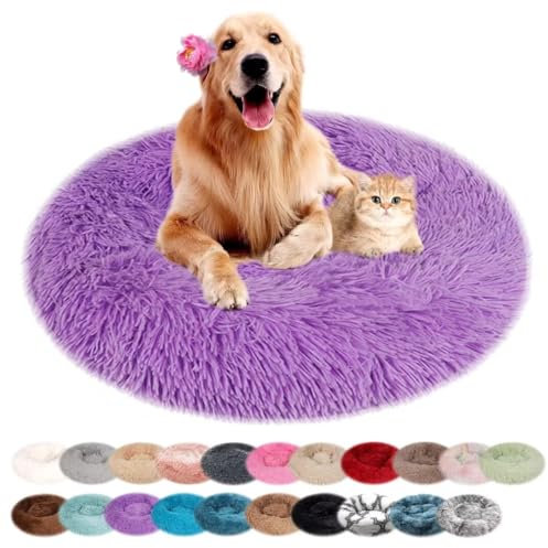 nvdsivee Hundebett Rund Katzenbett PlüSch Hundebetten Maschinenwaschbar Hundematte Hundekissen für Kleine Mittelgroße Grosse Hunde mit Rutschfestem Boden Lila 120cm