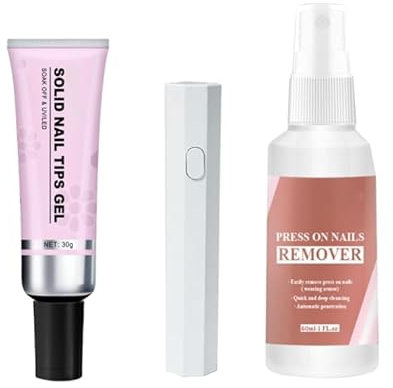 Magic Solid Nail Glue Kit 3-in-1 Nail Art Kits,Solid Nail Glue Gel, Strong Adhesive Soild Nail Glue,Solid Nail Glue Gel for Nail Tip Press on Nails, Solid Nail Tips Gel for Nail Art