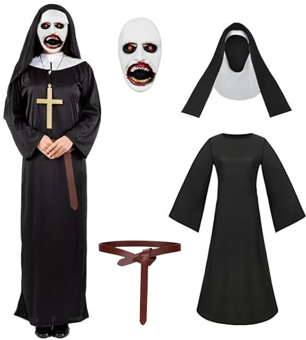 Suffolly Halloween Nonnenkostüm, Kostüm für Erwachsene, Nonne, Halloween, Rollenspiel (Schwarz, M)
