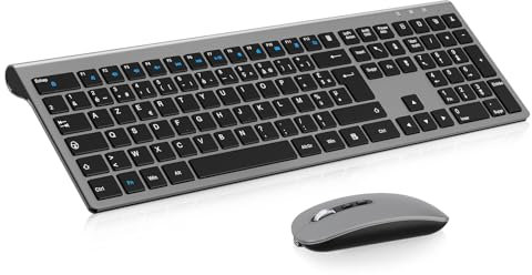 cimetech Ensemble Clavier et Souris sans Fil, Clavier Rechargeable Compacte USB C 2.4G Silent Ultra-Mince de Pleine Taille avec Pavé Numérique Souris pour PC/Laptop/Windows/Mac-Gris Noir