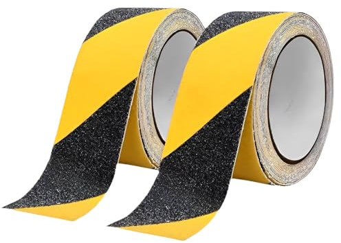EIHI 2 Piezas Cinta Adhesiva Antideslizante,Cinta Antideslizante,Cinta Adhesiva Antideslizante para Escalones,Cinta de Seguridad Fuerte para Interior y Exterior,Negro y Amarillo 5M x 2CM