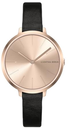 Lilienthal Berlin Damenuhr Rosalux in Rose Bloom - Armbanduhr am schwarzen Leder-Armband - aus Chirurgenstahl mit einem Quarzuhrwerk & saphirbeschichtetem Glas - 30 mm