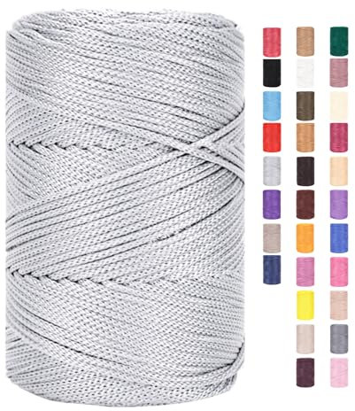 ChongKuan Hilo de macramé de 3 mm x 225 m, cuerda para ganchillo, bolsas de algodón, poliéster, hilo de panadería, cuerda de algodón, hilo de algodón trenzado, cestas de hilo textil (4,1 unidades)